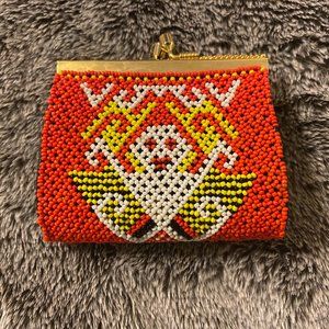 Gorgeous Vintage Orange Beaded Coin Purse
